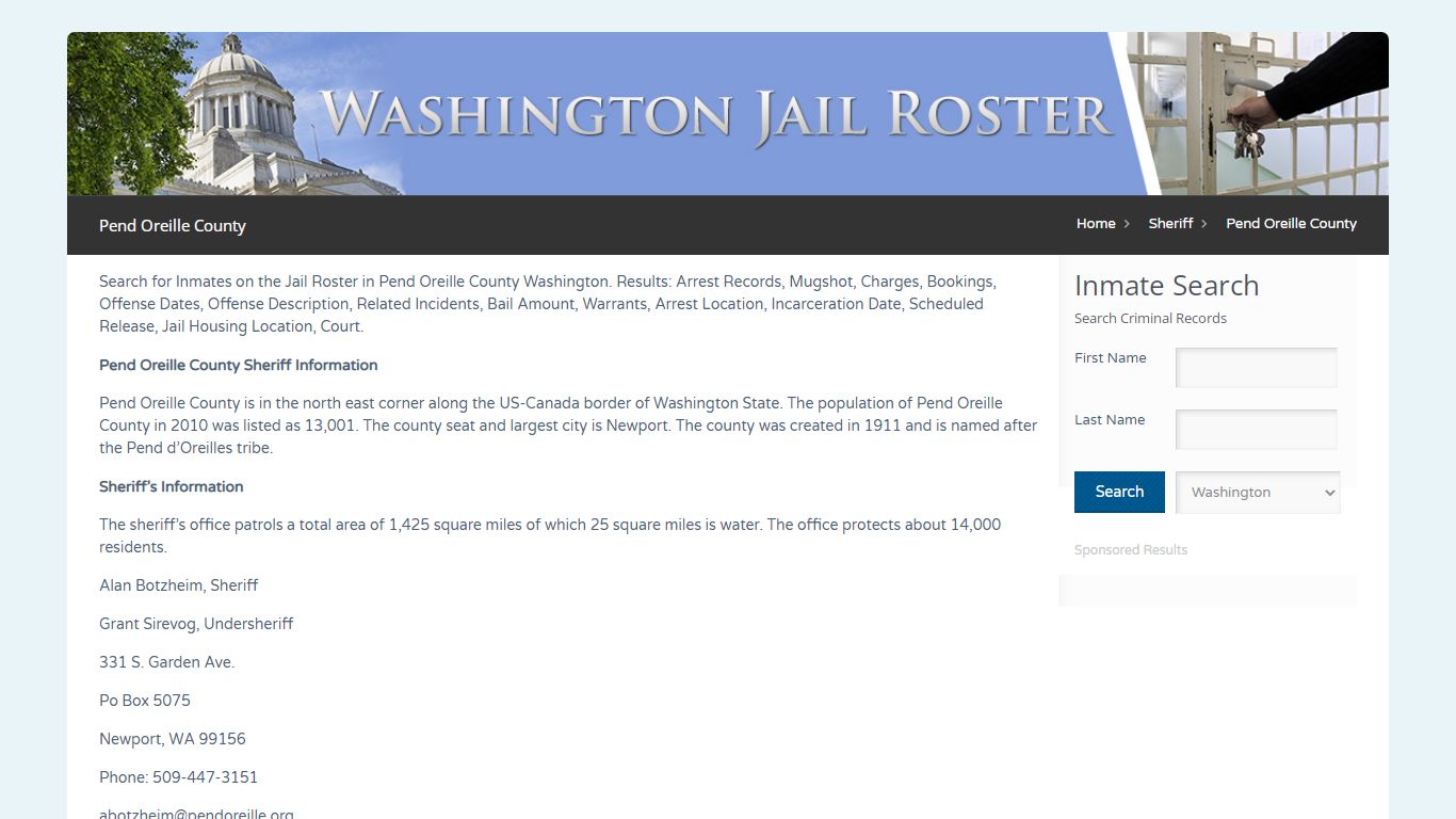 Pend Oreille County | Jail Roster Search